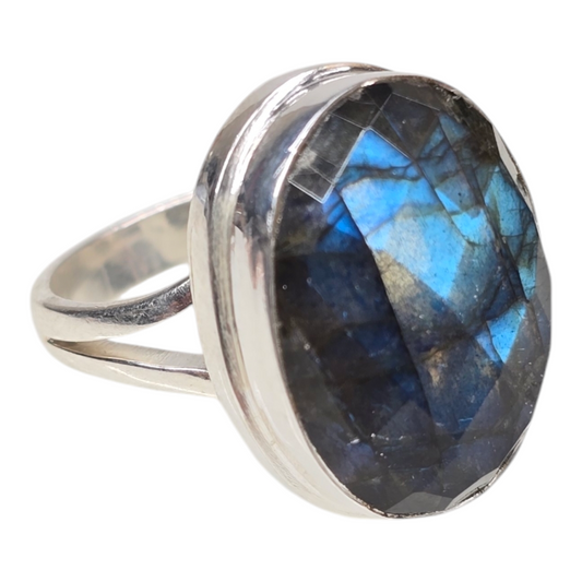 Labradorite Crystal Designer Sterling Silver Ring sz8