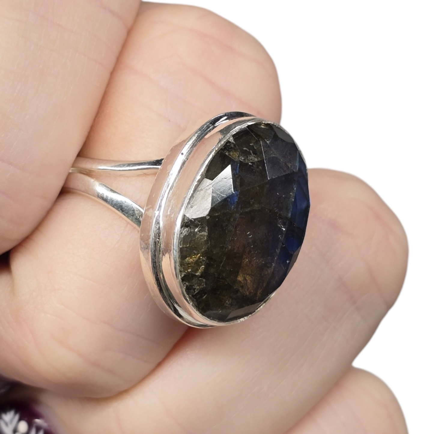 Labradorite Crystal Designer Sterling Silver Ring sz8