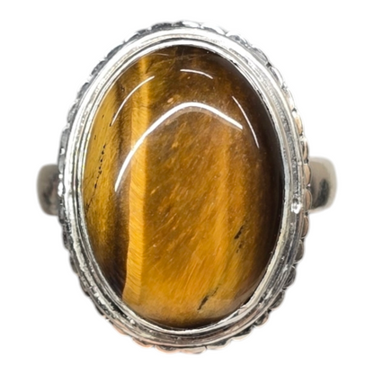 Tiger's Eye Crystal Designer Sterling Silver Ring sz8