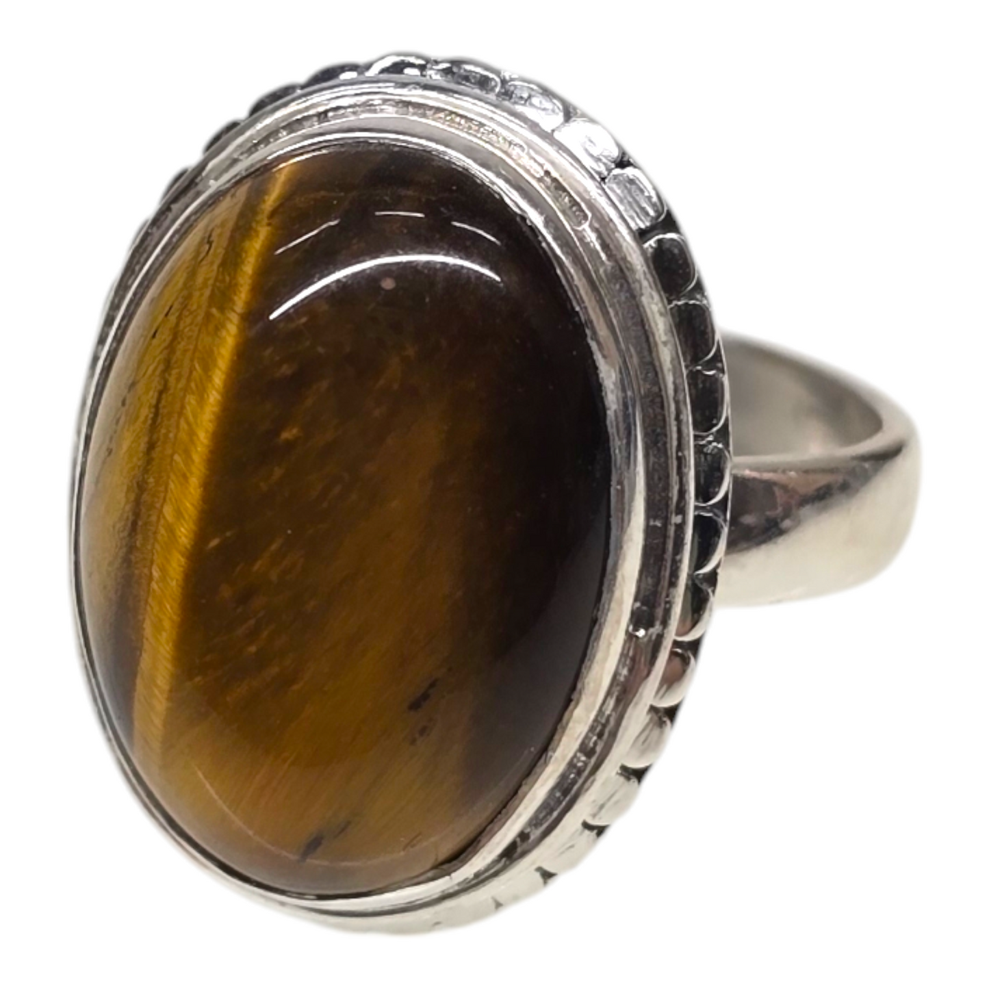 Tiger's Eye Crystal Designer Sterling Silver Ring sz8