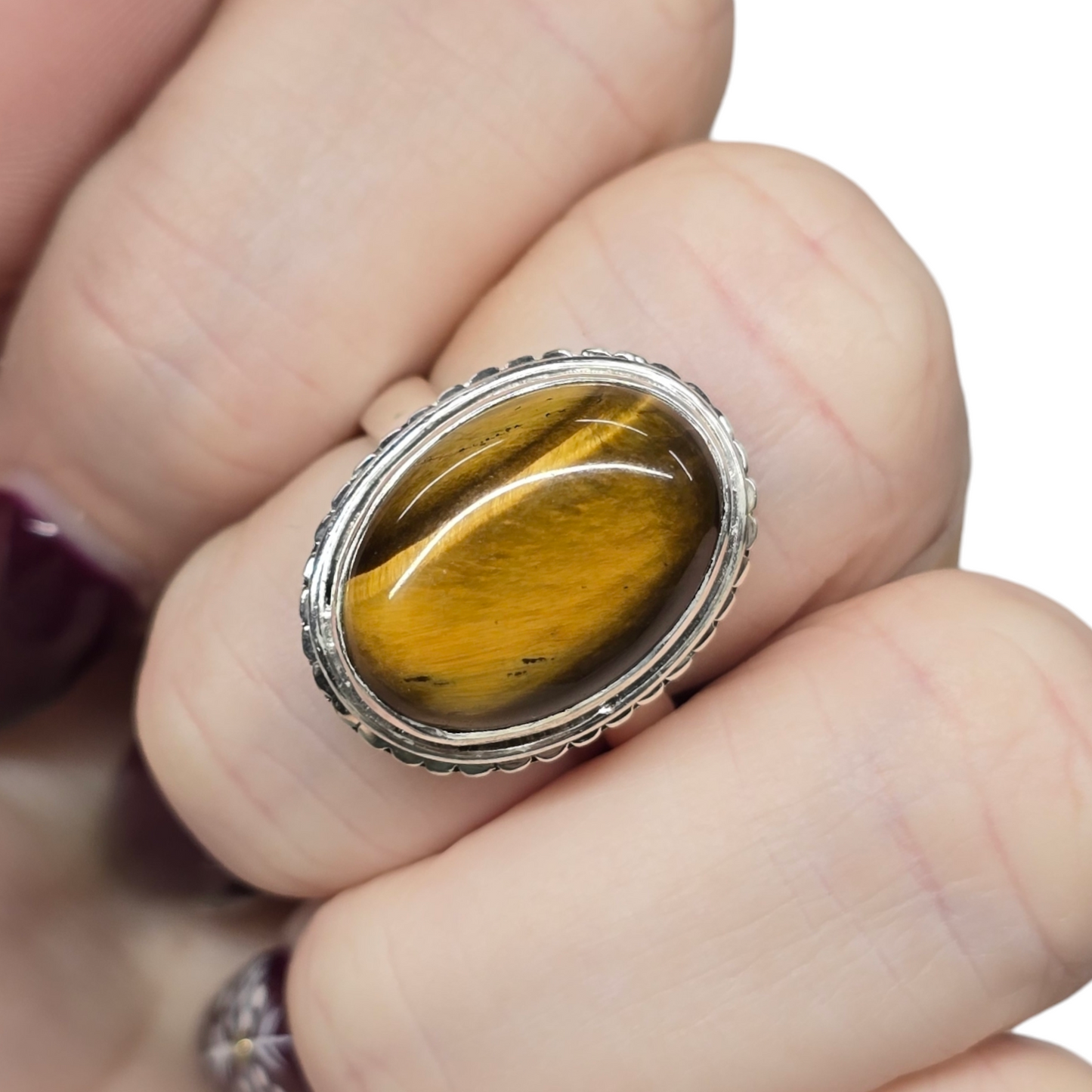 Tiger's Eye Crystal Designer Sterling Silver Ring sz8