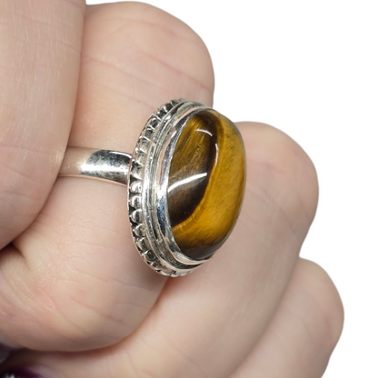 Tiger's Eye Crystal Designer Sterling Silver Ring sz8