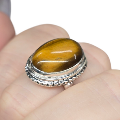 Tiger's Eye Crystal Designer Sterling Silver Ring sz8