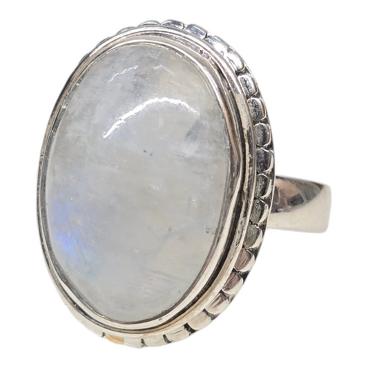 Moonstone Crystal Designer Sterling Silver Ring sz6