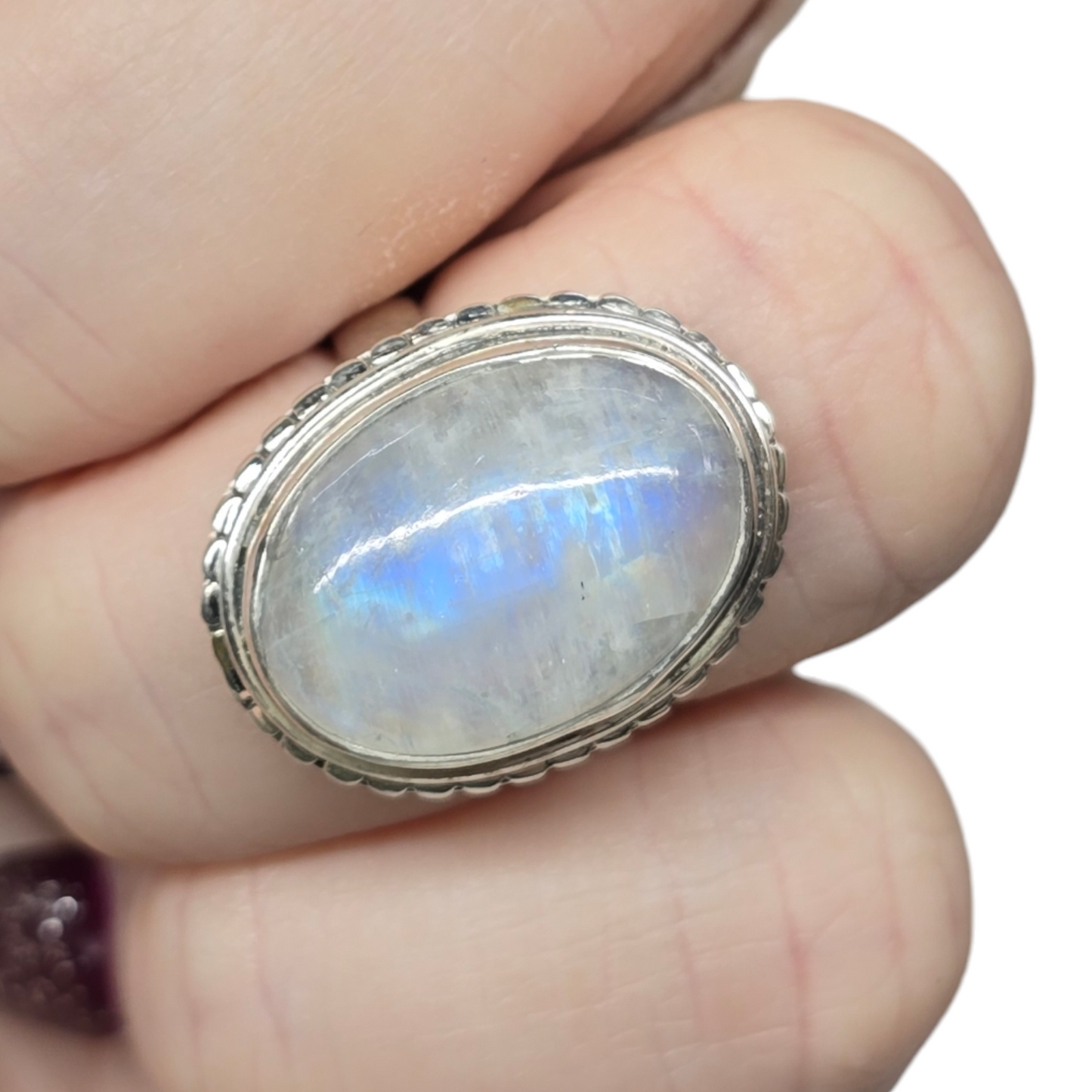 Moonstone Crystal Designer Sterling Silver Ring sz6
