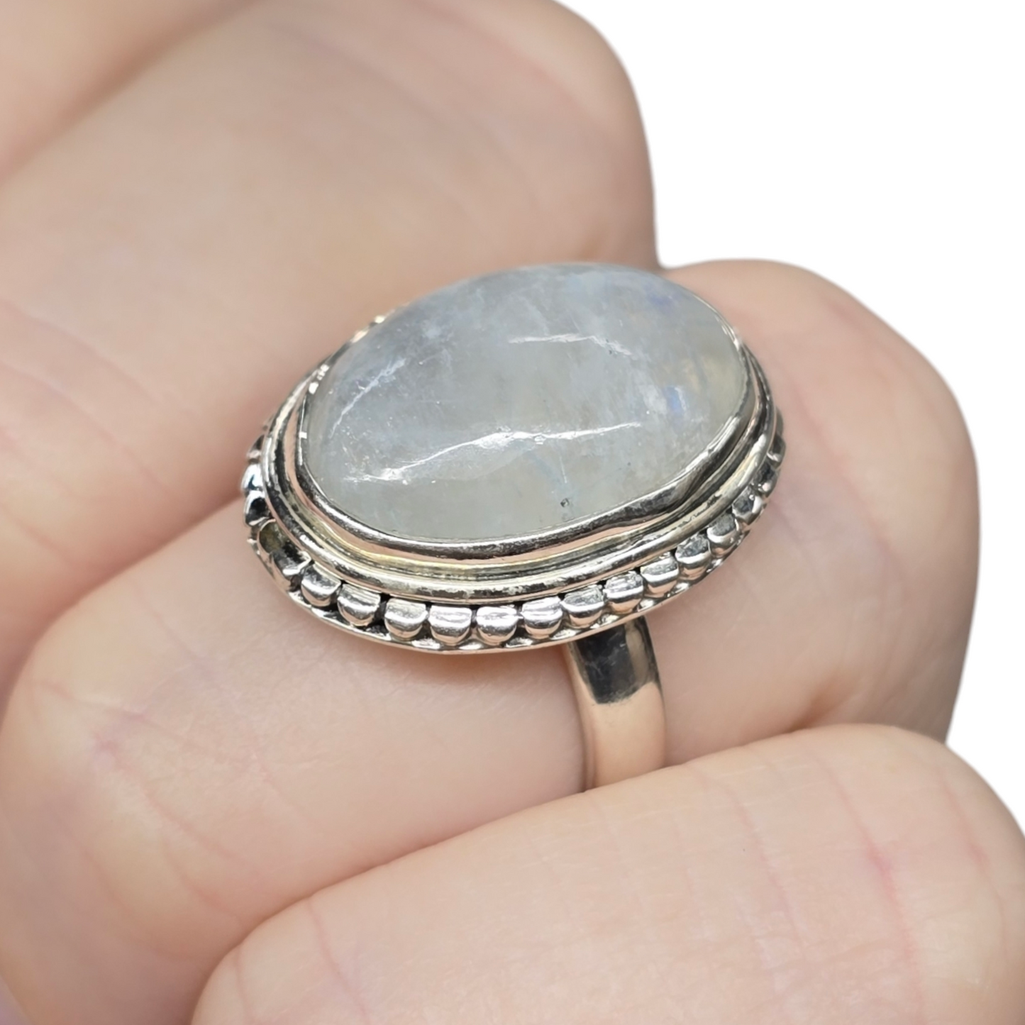 Moonstone Crystal Designer Sterling Silver Ring sz6