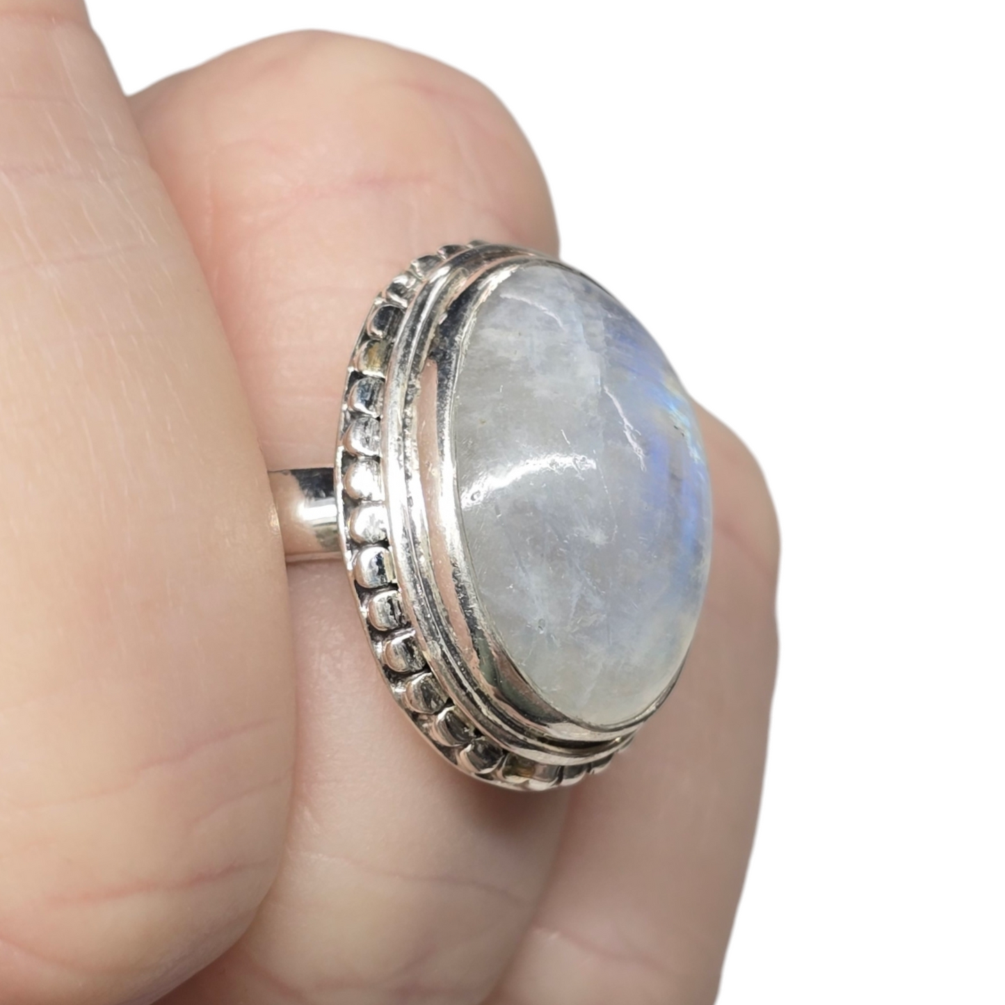 Moonstone Crystal Designer Sterling Silver Ring sz6