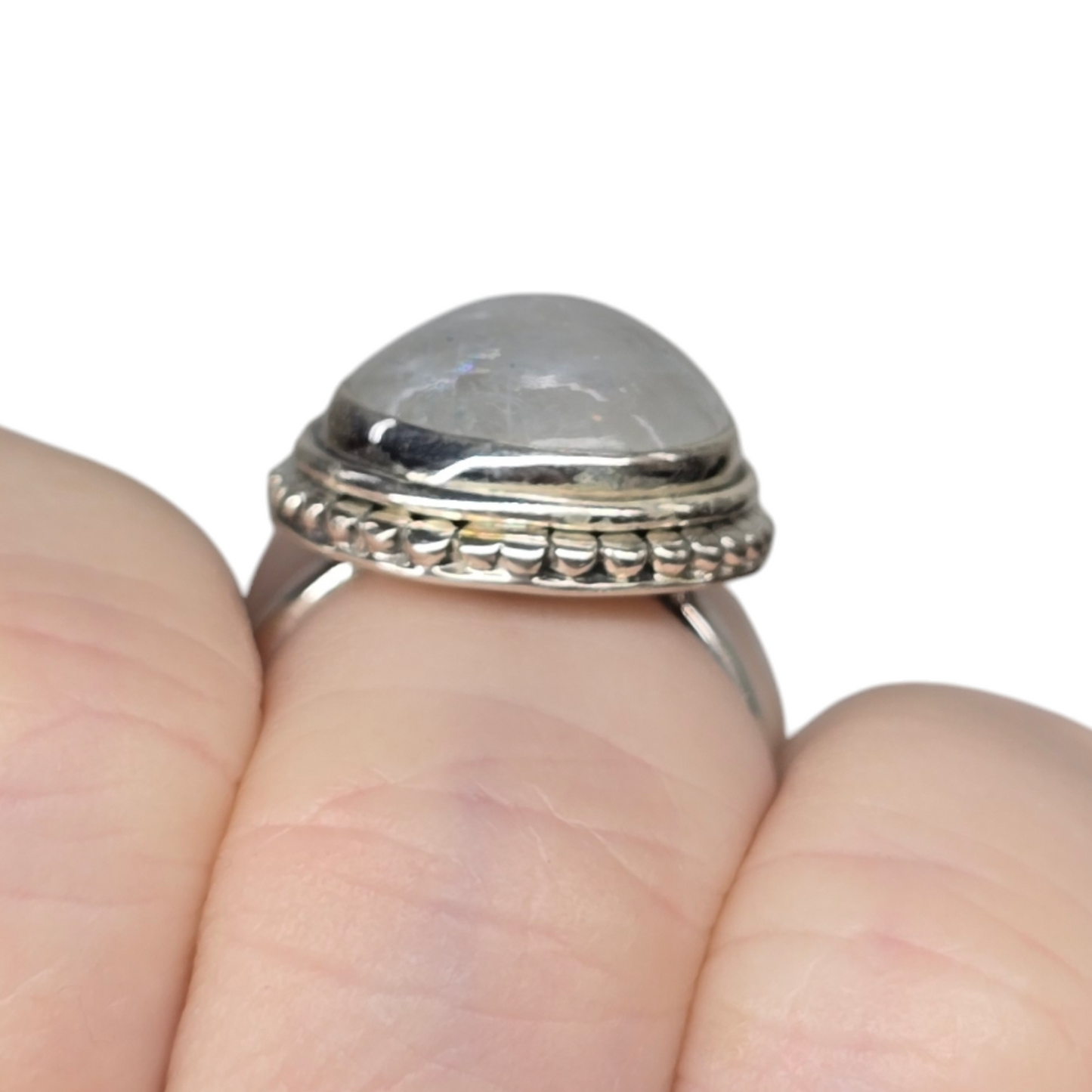 Moonstone Crystal Designer Sterling Silver Ring sz6