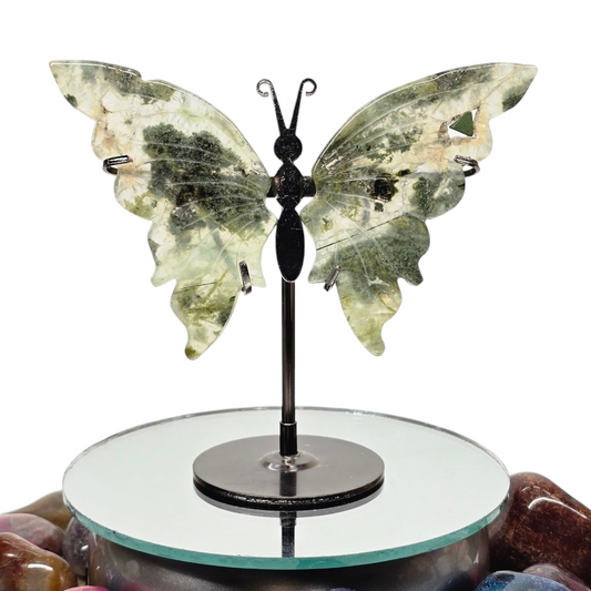 Enchanting Moss Agate with Pyrite Butterfly Crystal Wings