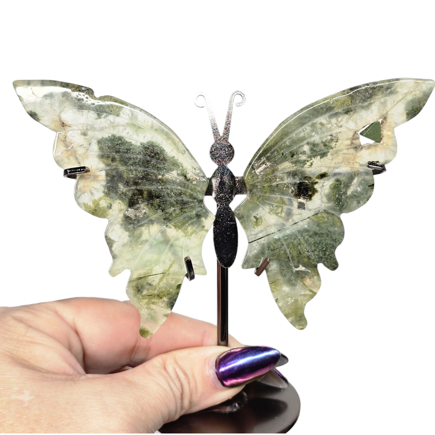 Enchanting Moss Agate with Pyrite Butterfly Crystal Wings