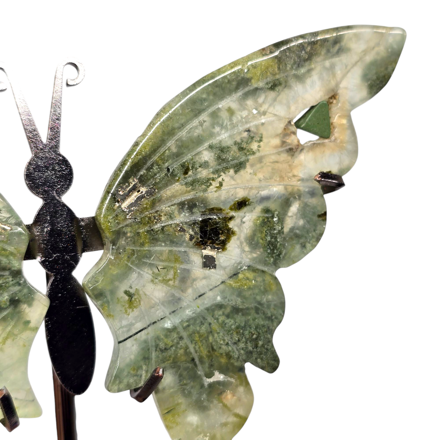 Enchanting Moss Agate with Pyrite Butterfly Crystal Wings