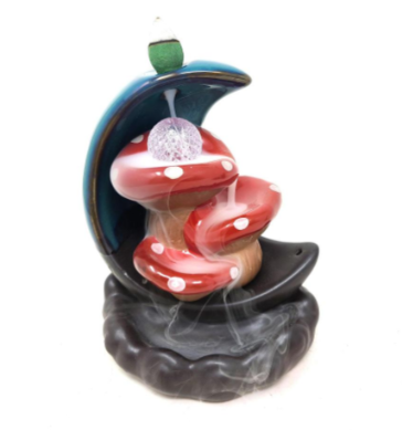 LED Crescent Mushroom Backflow Cone Incense Burner 4.5W x 5.5"H