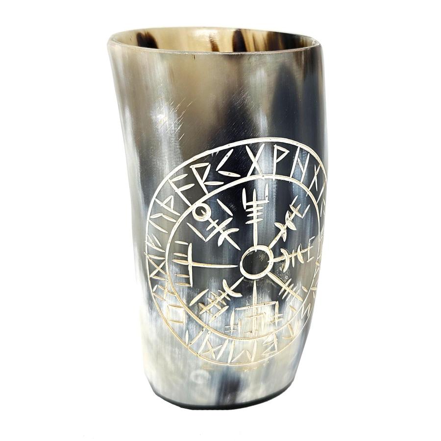 Buffalo Horn Drinking Cup Vegvisir Engraved