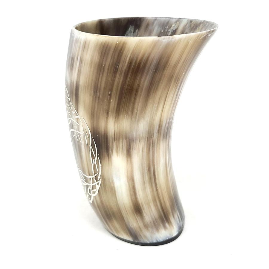 Buffalo Horn Drinking Cup Valknut Engraved