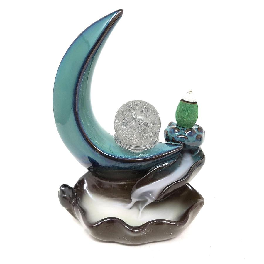 Crescent Moon Crytal Ball Waterfall Backflow Cone Incense Burner