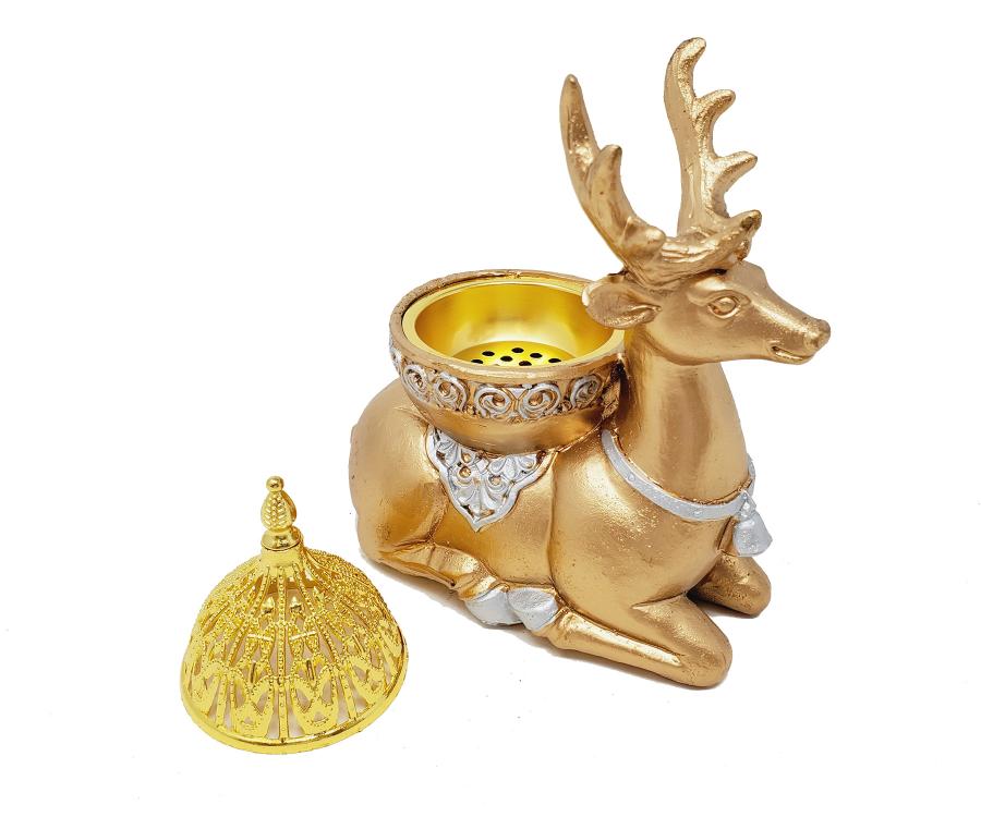 Gold Deer Incense Burner/Candle Holder 5"H 4.5"W