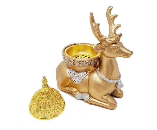 Gold Deer Incense Burner/Candle Holder 5"H 4.5"W