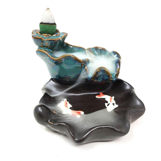 Lotus Waterfall Koi Ceramic Backflow Cone Burner #2