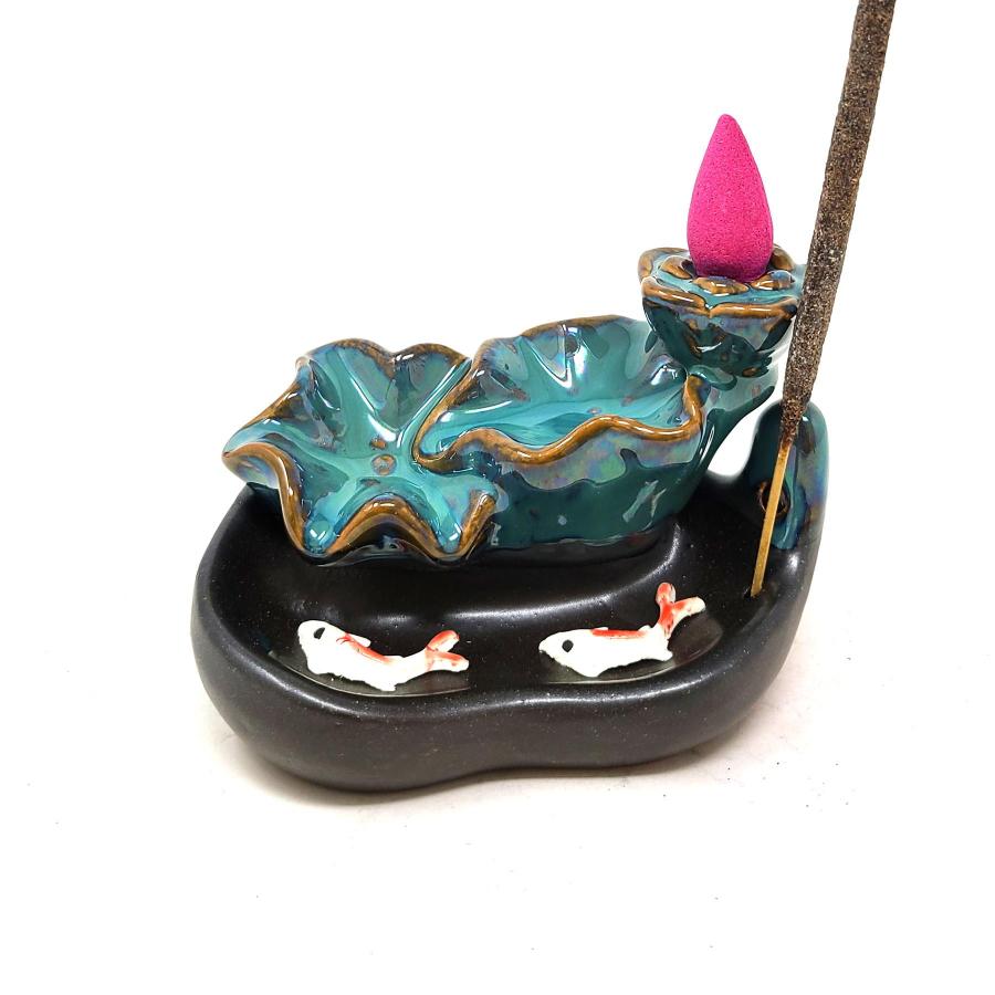 Lotus Waterfall Koi Ceramic Backflow Cone Burner #3