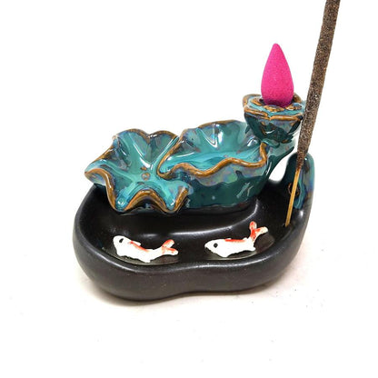 Lotus Waterfall Koi Ceramic Backflow Cone Burner #3