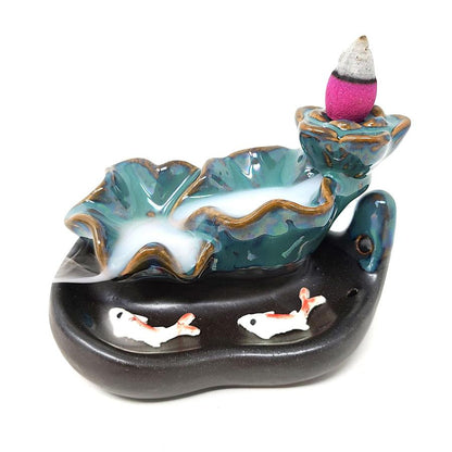 Lotus Waterfall Koi Ceramic Backflow Cone Burner #3