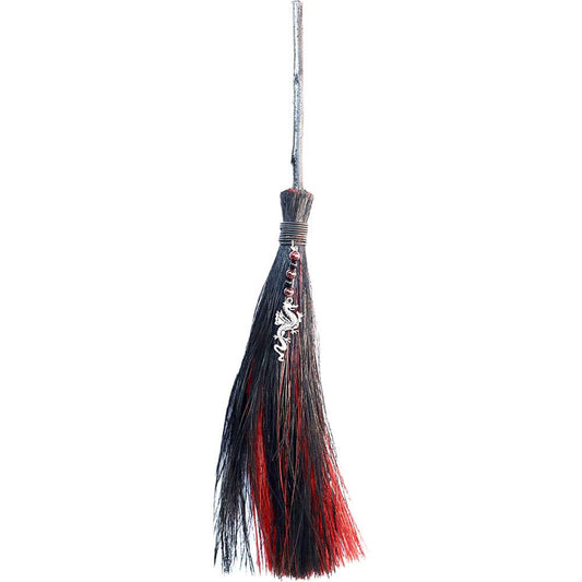 Wicca Besom - Red/ Black - Dragon w/ Garnet (Each)