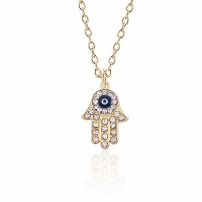 Ojo EVIL EYE Hamsa Hand Goldtone Necklace