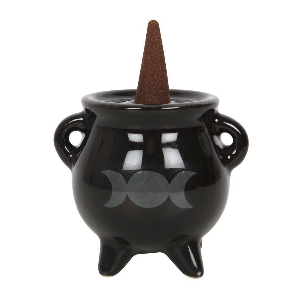 Gothic Triple Moon Cauldron Ceramic Incense Holder