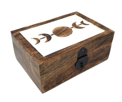 Crescent Moon Phase Carved Wood Box 5"x7"