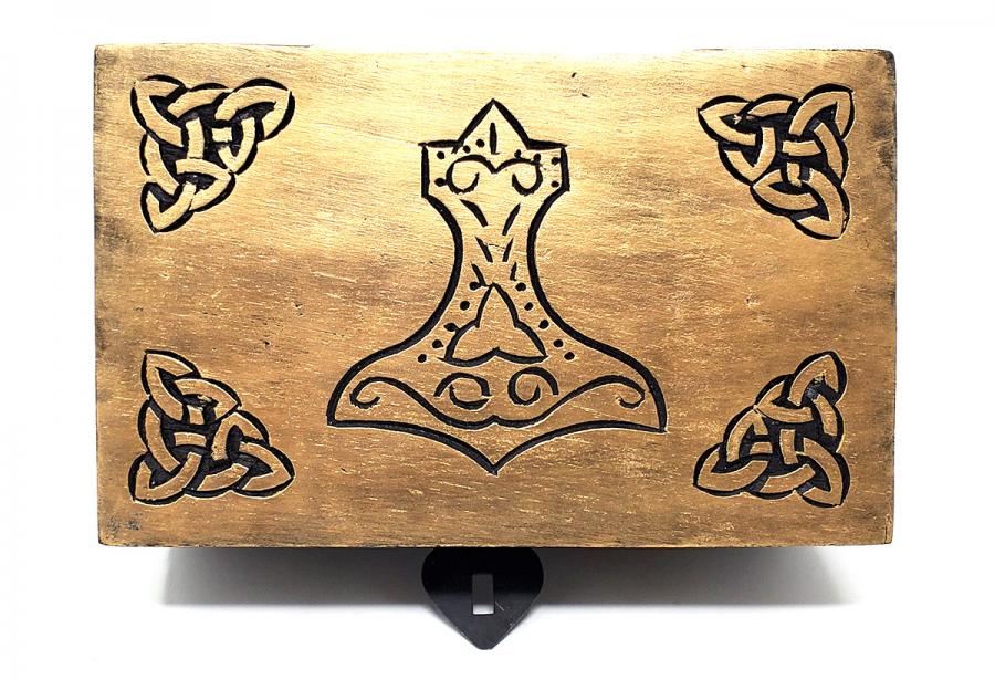 Thor's Hammer Carved Wood Box 5"x8"