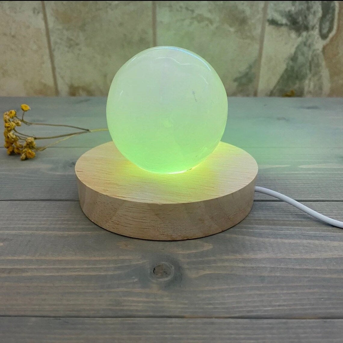 Selenite Sphere & One (1) LED Color Changing Light Base (Variant Sizes)