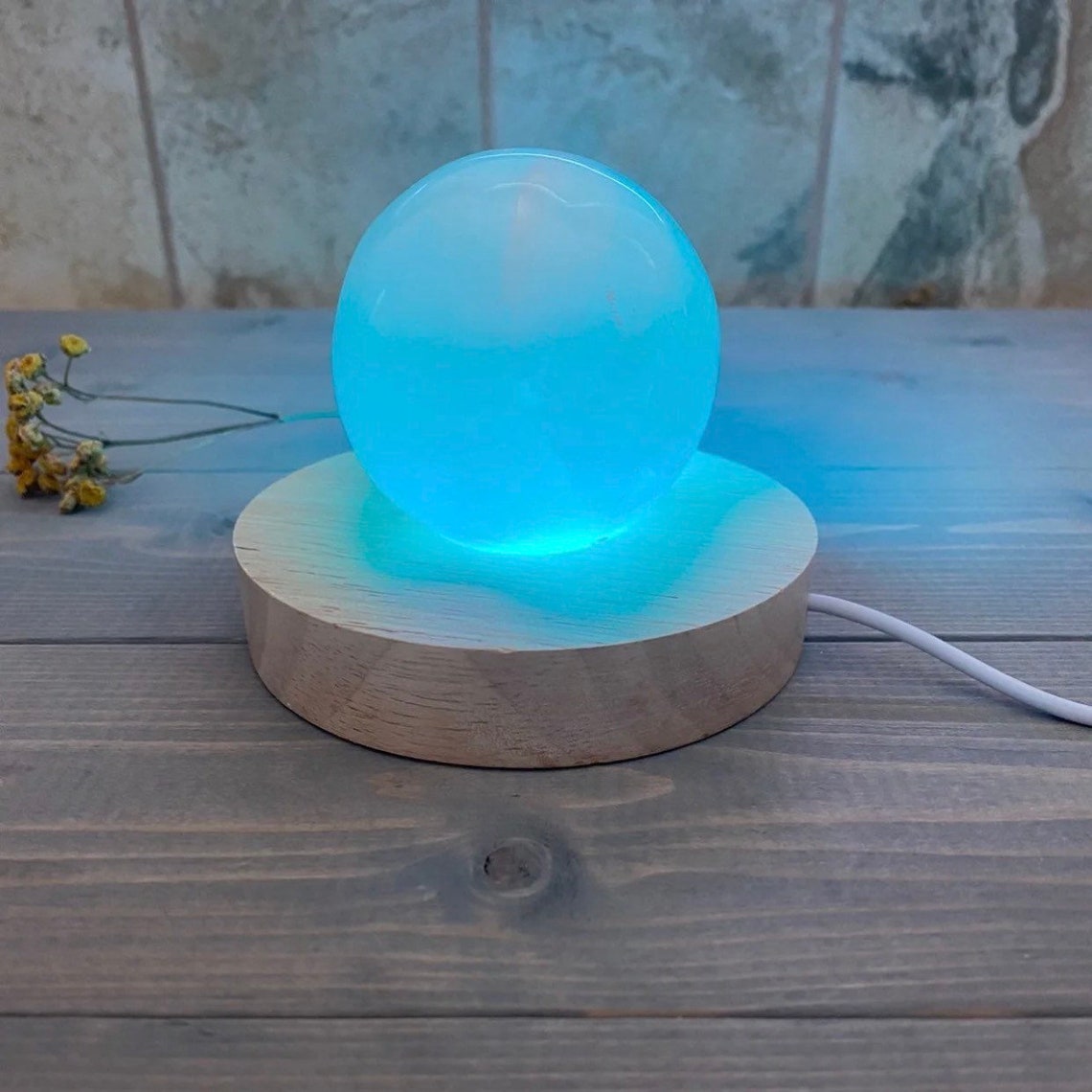 Selenite Sphere & One (1) LED Color Changing Light Base (Variant Sizes)