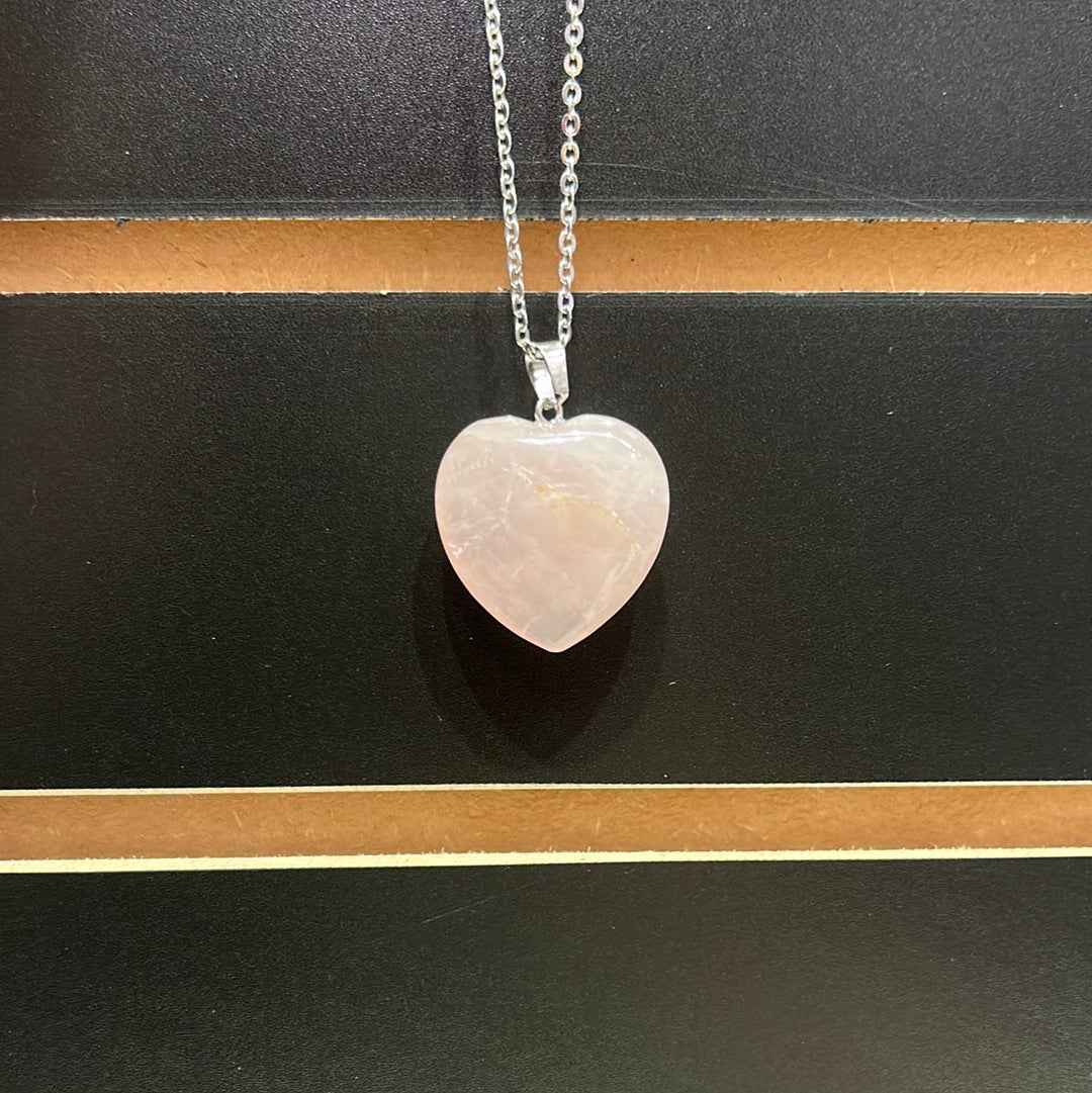 Rose Quartz Crystal Heart Necklace