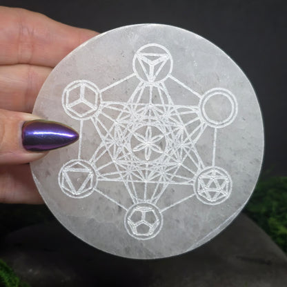 Selenite Metatron Satin Spar Decorative Plate (3.5")