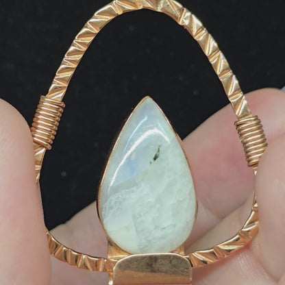 Rainbow Moonstone Copper Necklace | Adjustable 18"-20" Brown Braided Wax Rope | Crab Claw