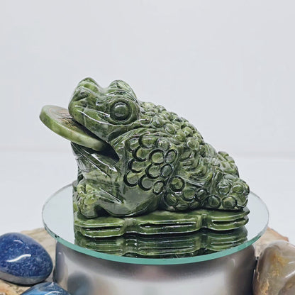 1.4lb Jade Money Toad Frog | Natural Crystal Carved & Polished Stone I