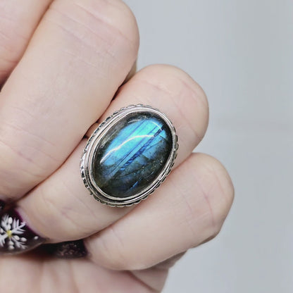 Labradorite Crystal Designer Sterling Silver Ring sz6