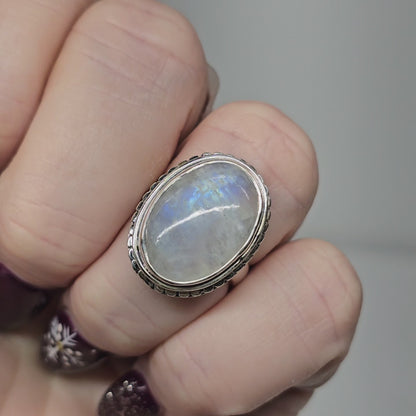 Moonstone Crystal Designer Sterling Silver Ring sz6