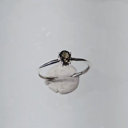 Smoky Quartz Crystal Sterling Silver Ring sz9