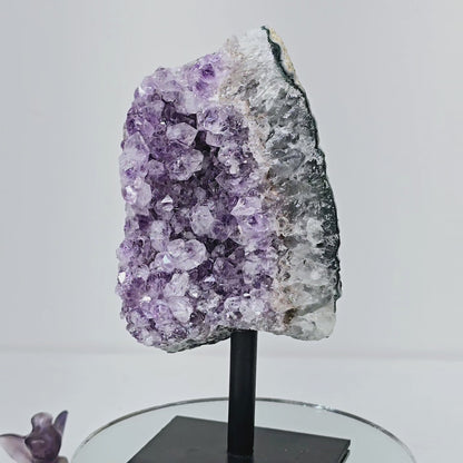 Amethyst Natural Druzy on Metal Rod Stand VI | Natural Crystal Polished Edge & Raw Stone