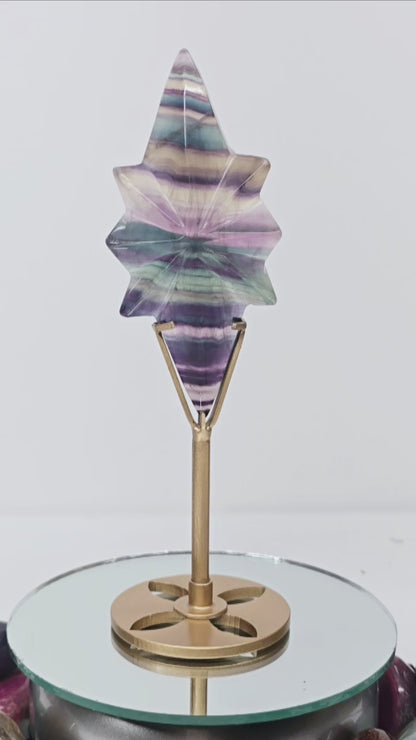 Beautiful Rainbow Fluorite Celestial North Star | Natural Crystal Carved & Polished Stone