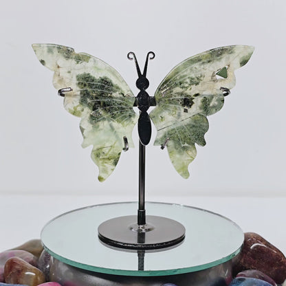 Enchanting Moss Agate with Pyrite Butterfly Crystal Wings