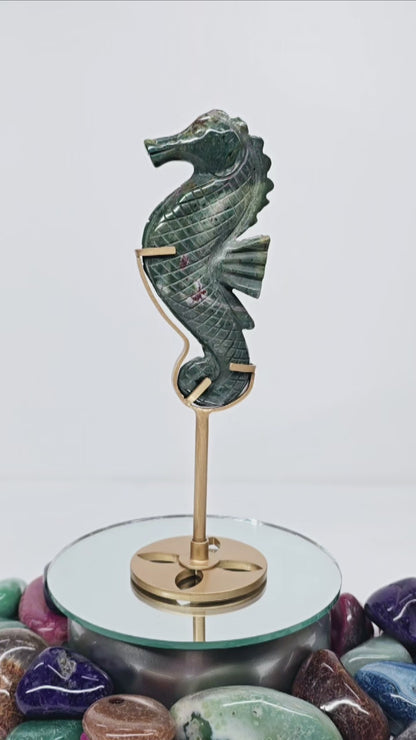 7.5"H Ocean Jasper Seahorse | Natural Crystal Carved & Polished Stone