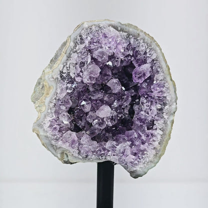 Amethyst Natural Druzy on Metal Rod Stand VII | Natural Crystal Polished Edge & Raw Stone