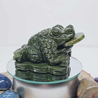 1.4lb Jade Money Toad Frog | Natural Crystal Carved & Polished Stone II