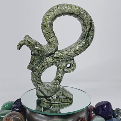 1.5lb Nephrite Green Jade Venomous Infinity Snake | Natural Crystal Carved & Polished Stone