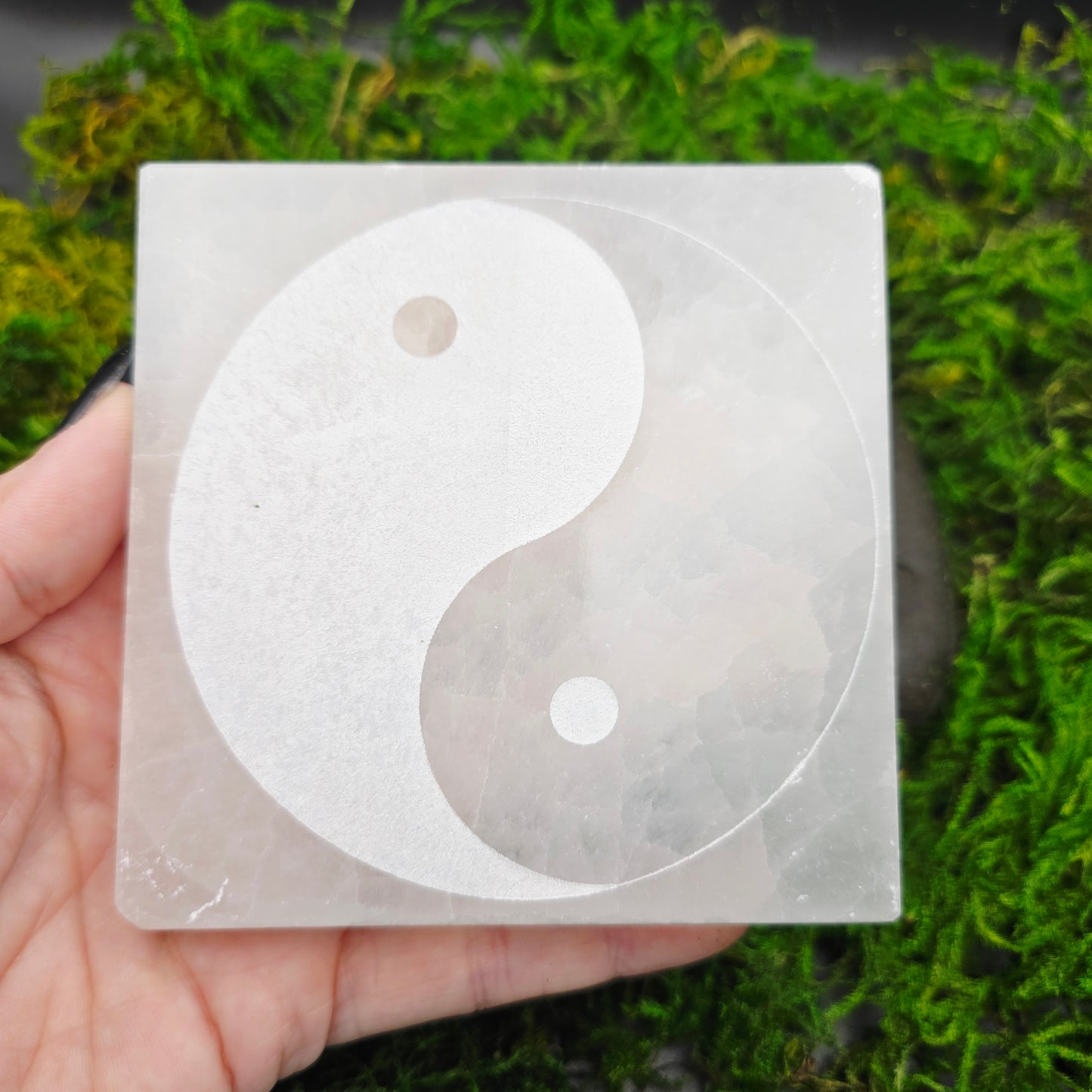 Selenite Yin Yang Decorative Plate (4")