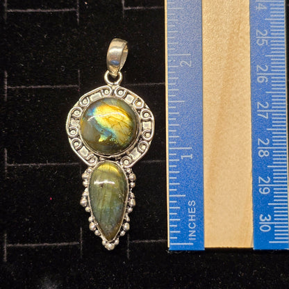 Double Labradorite Pendant | Alloy Setting