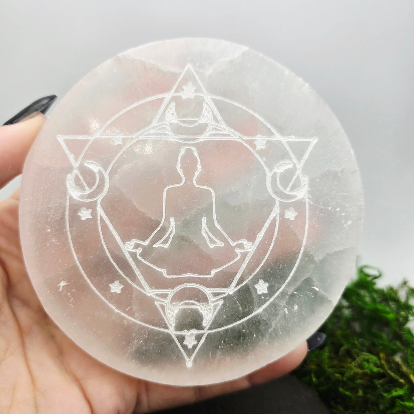 Selenite Meditating Figure Decorative Plate (4")