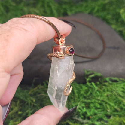 Clear Quartz w/ Garnet Copper Snake Necklace II